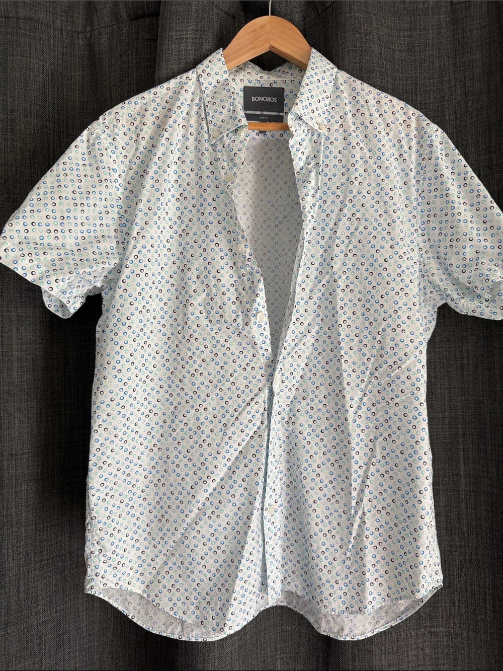 Bonobos White Short-Sleeve Button-Down with Blue Dot Print
